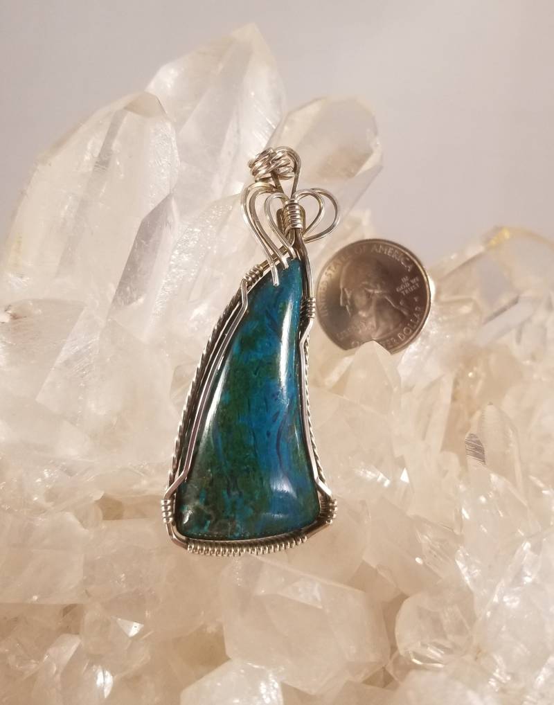 Wire Wrapped Morenci Chrysocolla Anhänger Silberdraht Wrap Große Alte Lager Video von futureheirloomsbyKB