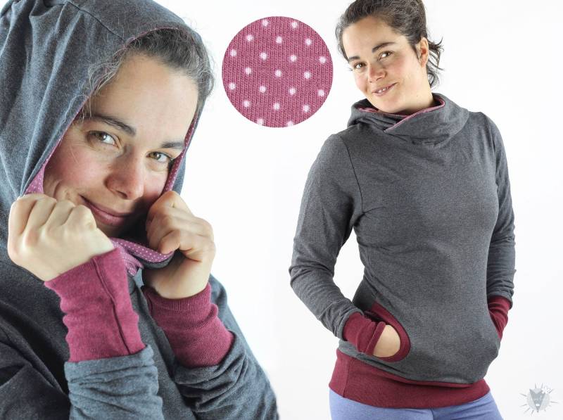 Damen-Kapuzenpulli Anthrazit Meliert Mit Punkten Auf Beere von fuxandfriends