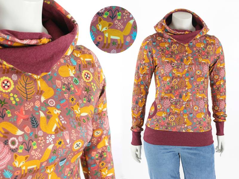 Damen-Kapuzenpulli Beere Mit Mohnfüchsen von fuxandfriends