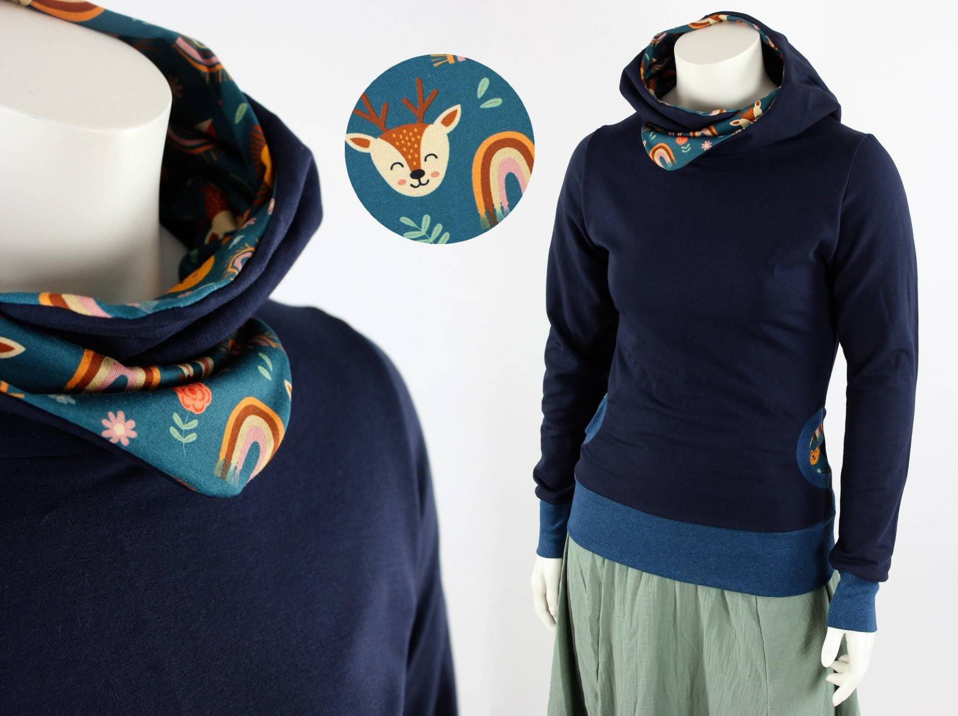 Damen-Kapuzenpulli Dunkelblau Mit Tierparty von fuxandfriends