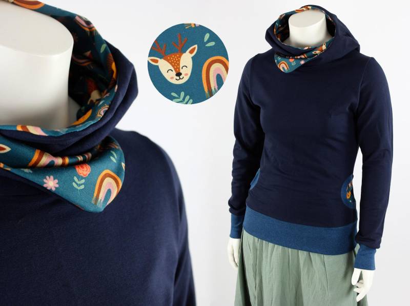 Damen-Kapuzenpulli Dunkelblau Mit Tierparty von fuxandfriends