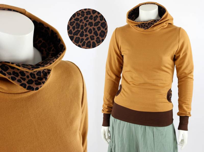 Damen-Kapuzenpulli Gelb Mit Leopardenmuster von fuxandfriends