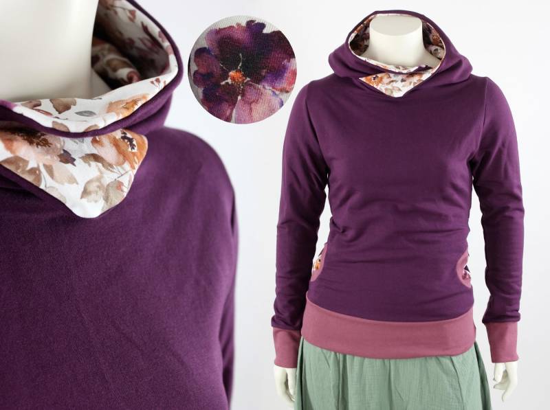 Damen-Kapuzenpulli Lila Mit Blumen von fuxandfriends