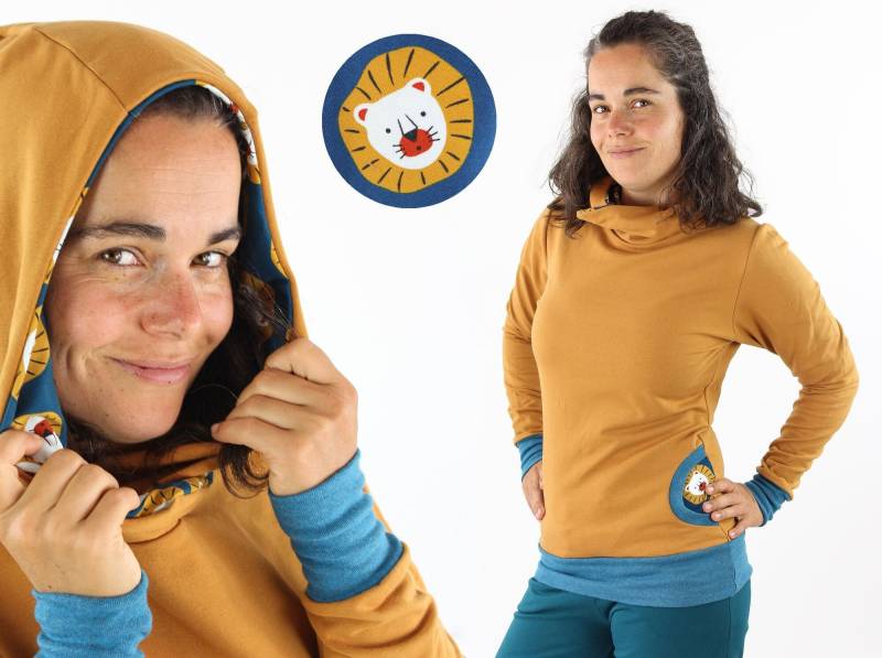 Damen-Kapuzenpulli Ocker Mit Löwen von fuxandfriends
