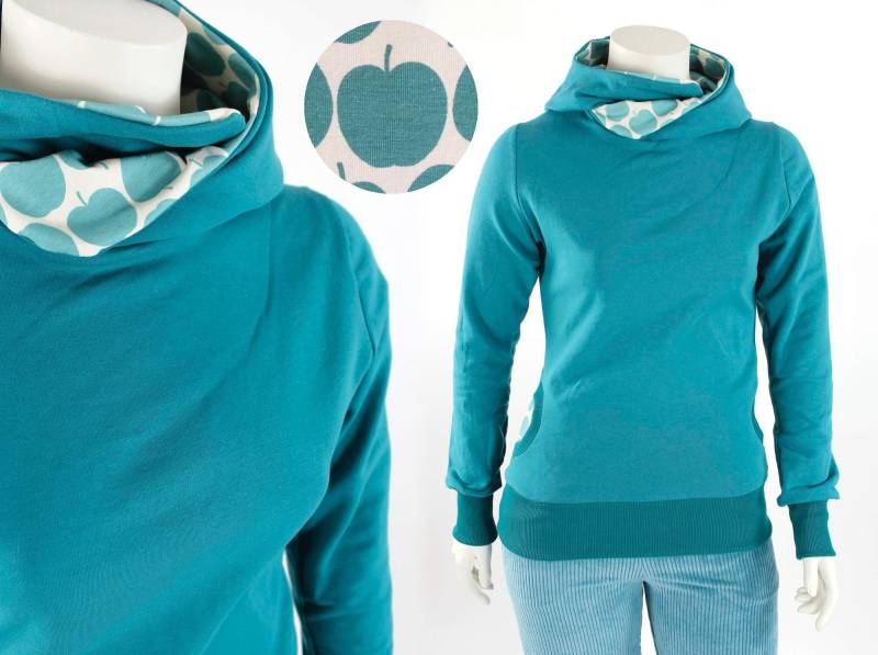 Damen-Kapuzenpulli Türkis Mit Äpfeln von fuxandfriends