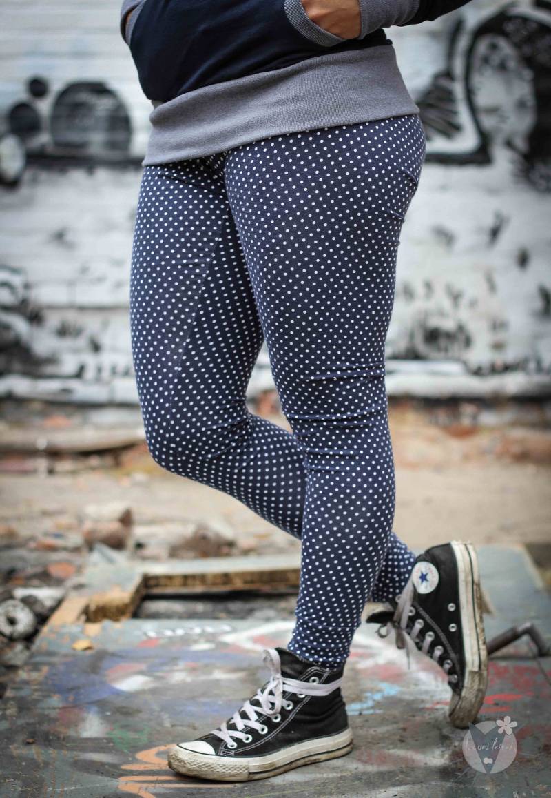 Damen-Leggins, Marine-Gepunktet, S-xl Damen-Leggins, Marine-Gepunktet, S-xl von fuxandfriends
