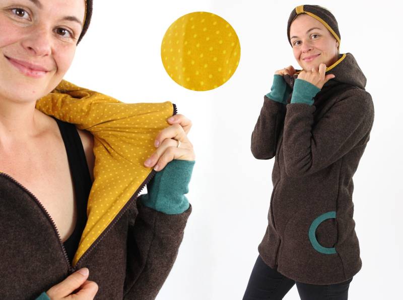 Damen-Wollwalkjacke Braun Mit Punkten Auf Gelb von fuxandfriends