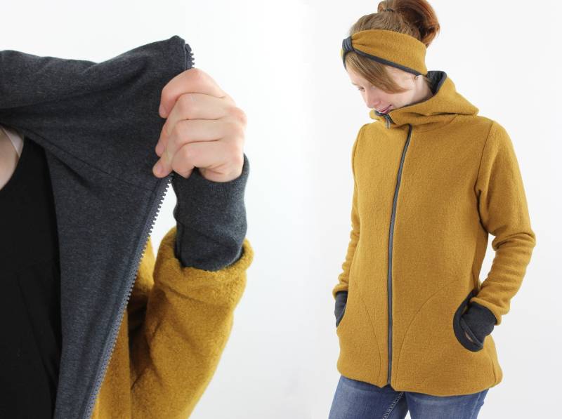 Damen-Wollwalkjacke Gelb Und Anthrazit Meliert von fuxandfriends