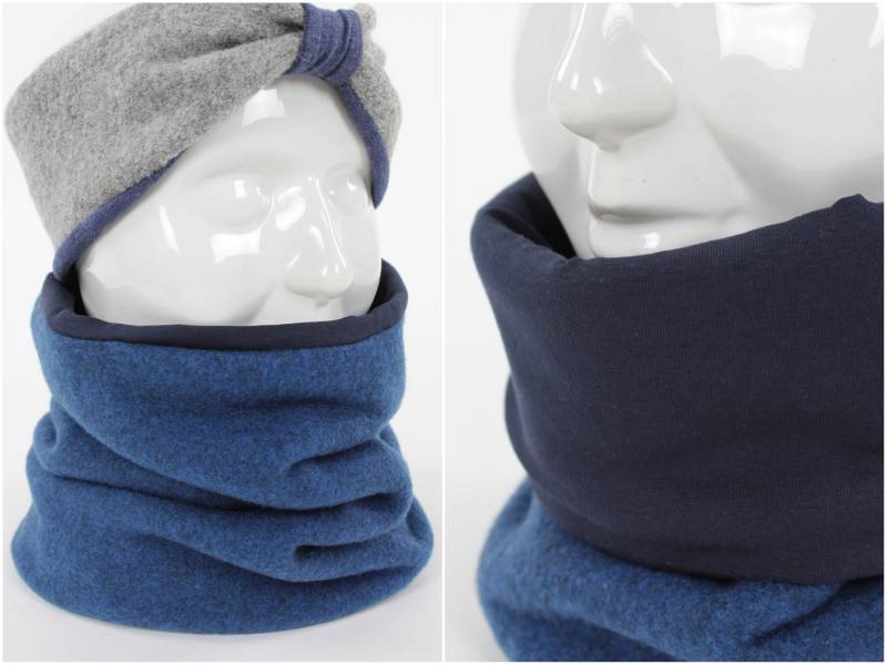Fleece-Loopschal Zum Wenden Blau Und Marineblau von fuxandfriends