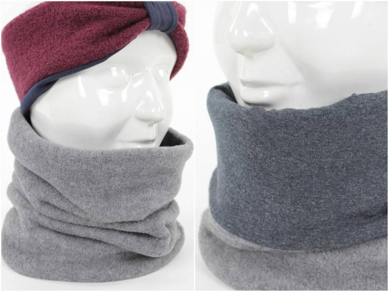 Fleece-Loopschal Zum Wenden Hellgrau Und Anthrazit von fuxandfriends