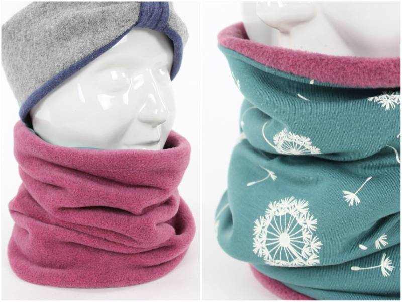 Fleece-Loopschal Zum Wenden Rosa Und Pusteblumen von fuxandfriends