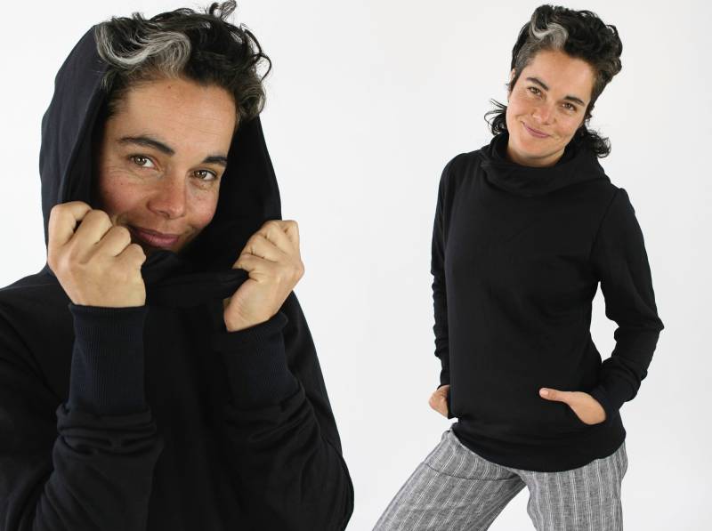 Kapuzenpulli Damen Schwarz, Mit Taschen, Aus Öko-Sweat von fuxandfriends