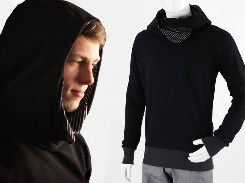 Kapuzenpulli Für Männer Schwarz, Schwarz-Graue Streifen, Superbequemer Hoodie Aus Öko-Sweat, S-xl von fuxandfriends