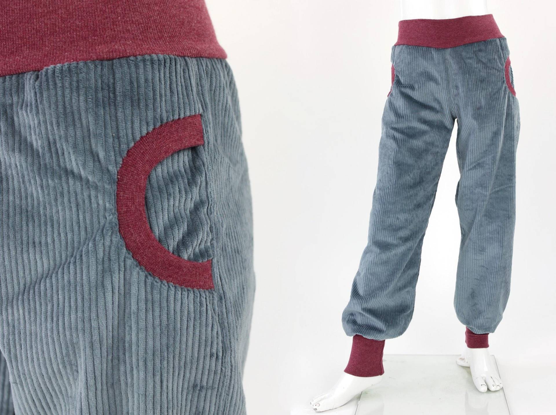 Kinder Cordhose Aus Breitcord in Graublau & Beere - Mitwachshose Mit Taschen Handgemacht Von Fuxandfriends von fuxandfriends