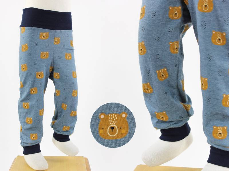 Kinder-Leggings Blau Meliert Mit Bären Bio-stoffe von fuxandfriends