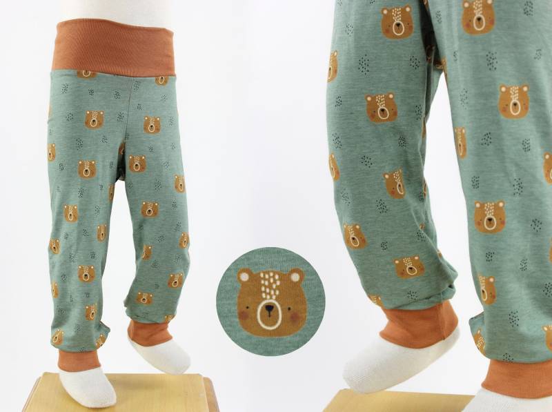 Kinder-Leggings Grün Meliert Mit Bären Bio-stoffe von fuxandfriends