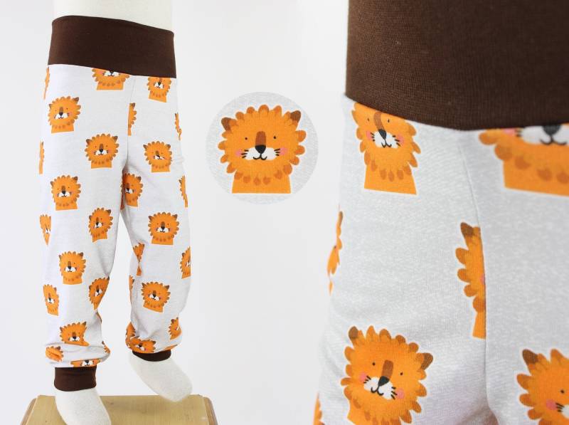 Kinder-Leggings Hellgrau Meliert Mit Löwen Bio-stoffe von fuxandfriends