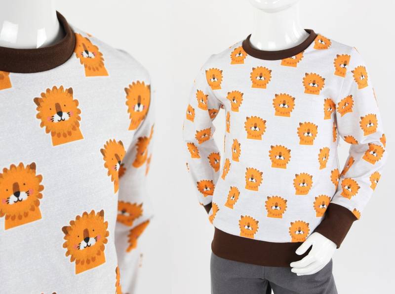 Kinder-Longsleeve Grau Meliert Mit Löwen Bio-stoffe von fuxandfriends