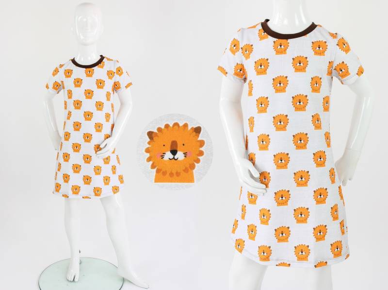 Kinder-Shirtkleid Hellgrau Meliert Mit Löwen Bio-stoffe von fuxandfriends