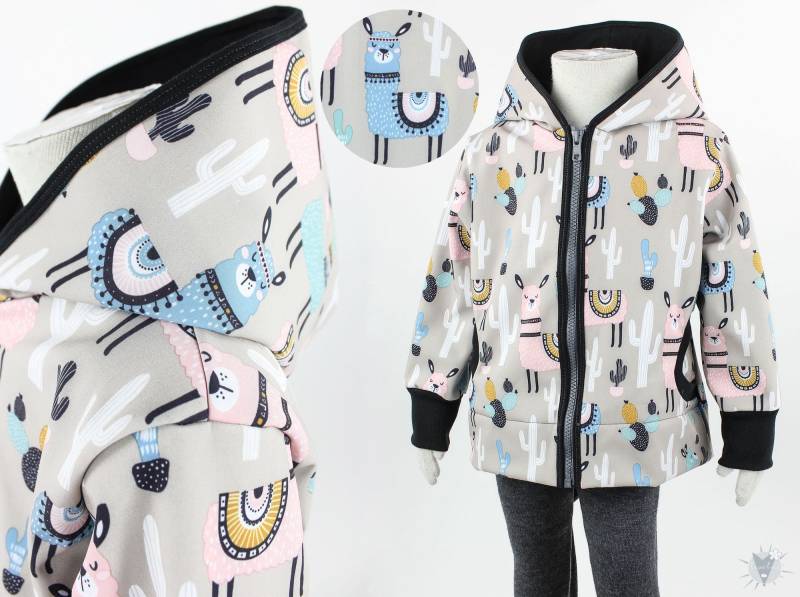Kinder-Softshelljacke Beige Mit Alpakas von fuxandfriends