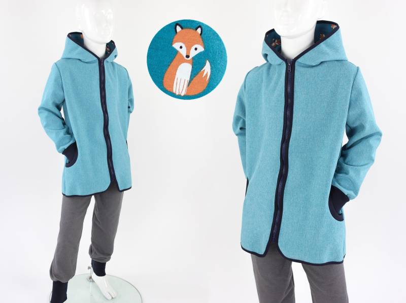 Kinder-Softshelljacke Petrol Meliert Mit Füchsen von fuxandfriends
