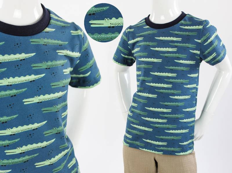Kinder-T-Shirt Blau Mit Krokodilen von fuxandfriends