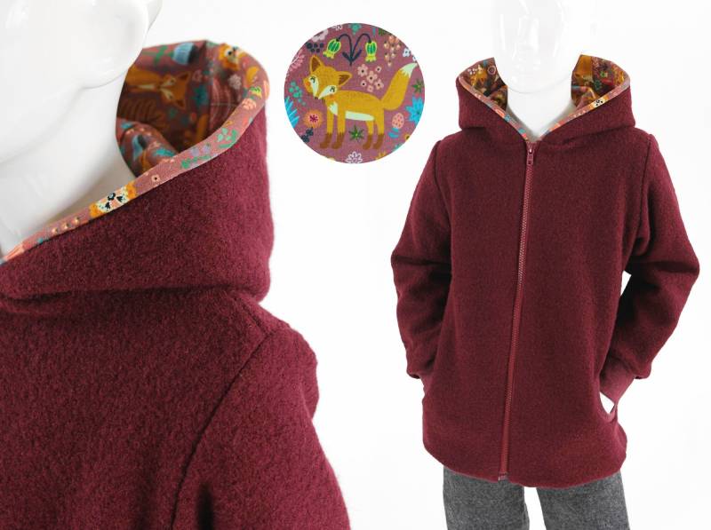 Kinder-Wolljacke Beere Mit Mohnfüchsen von fuxandfriends