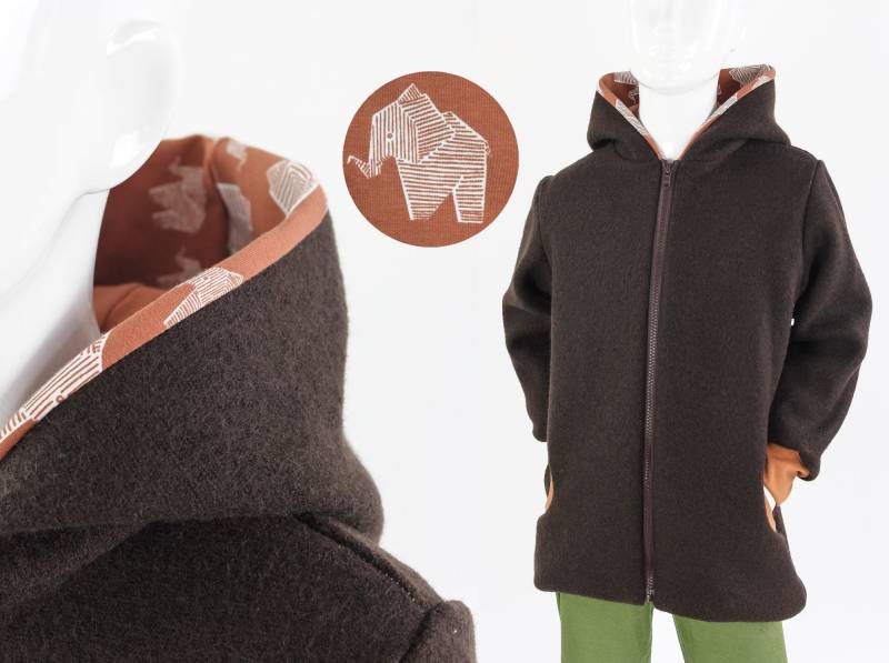 Kinder-Wolljacke Braun Mit Elefanten Bio-stoffe von fuxandfriends