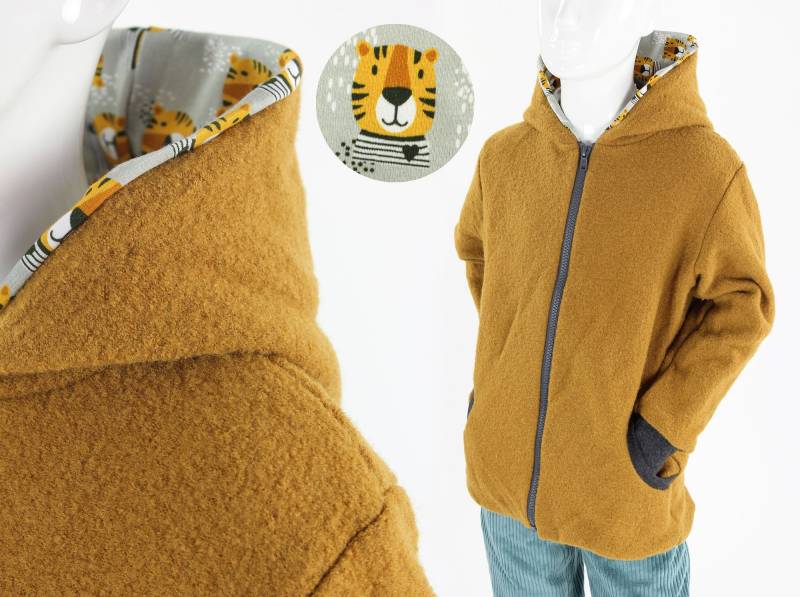 Kinder-Wolljacke Gelb Mit Tigern von fuxandfriends