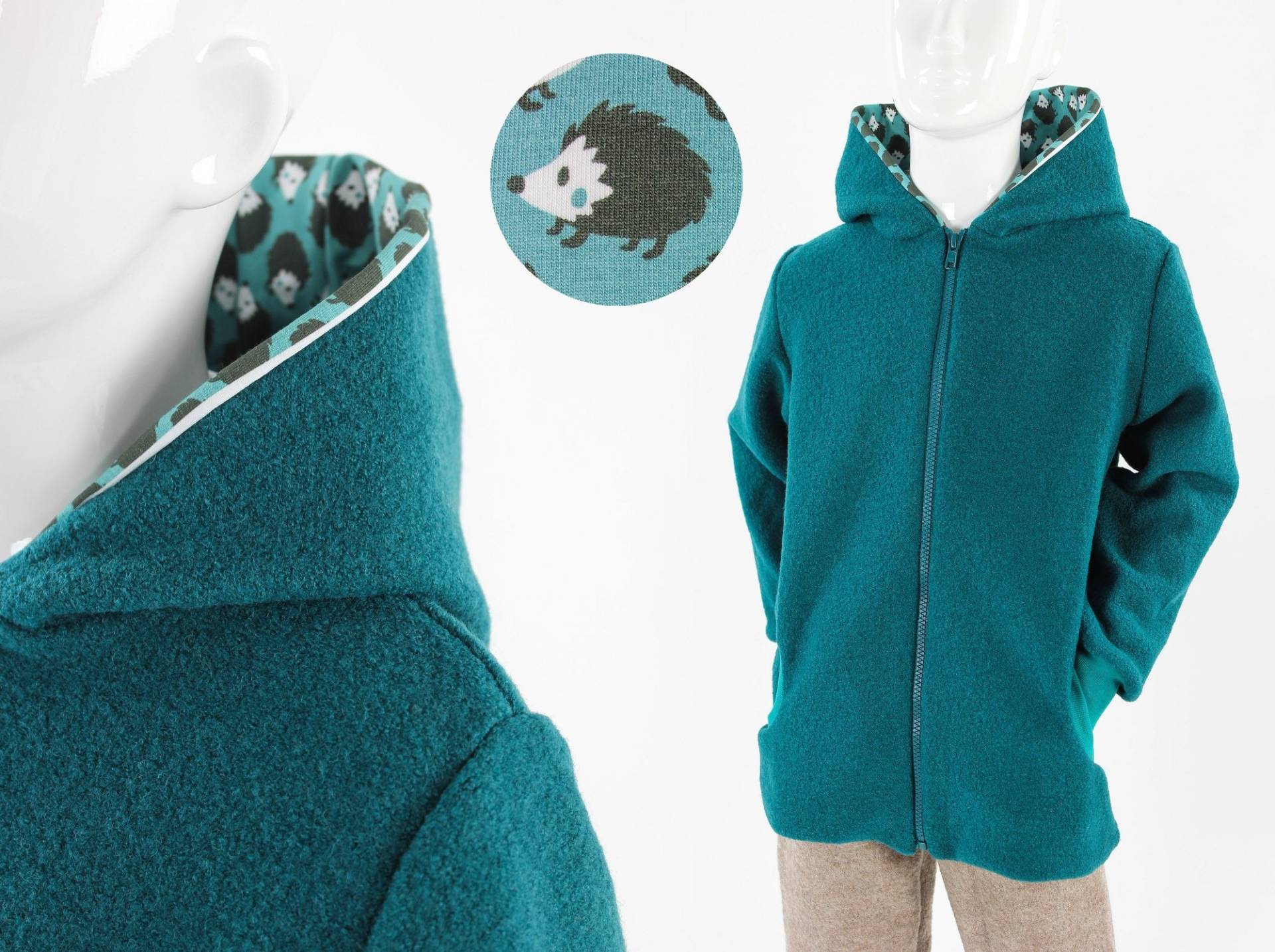 Kinder-Wolljacke Smaragdgrün Mit Igeln Kinder-Wolljacke Smaragdgrün Mit Igeln von fuxandfriends