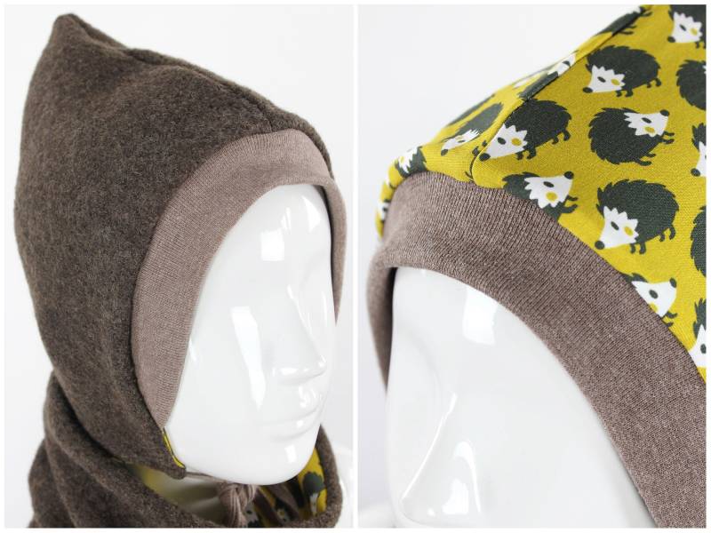 Kinder-Wollmütze Zum Wenden Braun Und Igel Auf Gelb von fuxandfriends