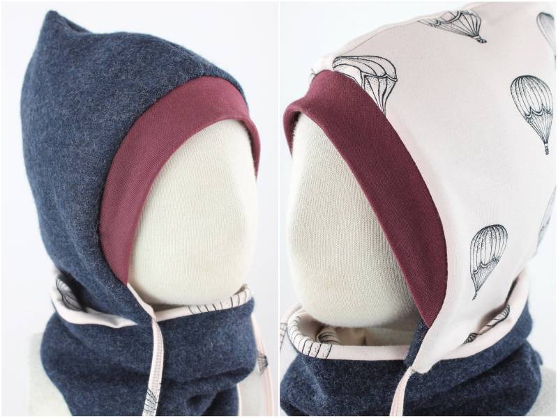Kinder-Wollmütze Zum Wenden Marineblau Meliert Mit Heißluftballons Bio-stoffe von fuxandfriends