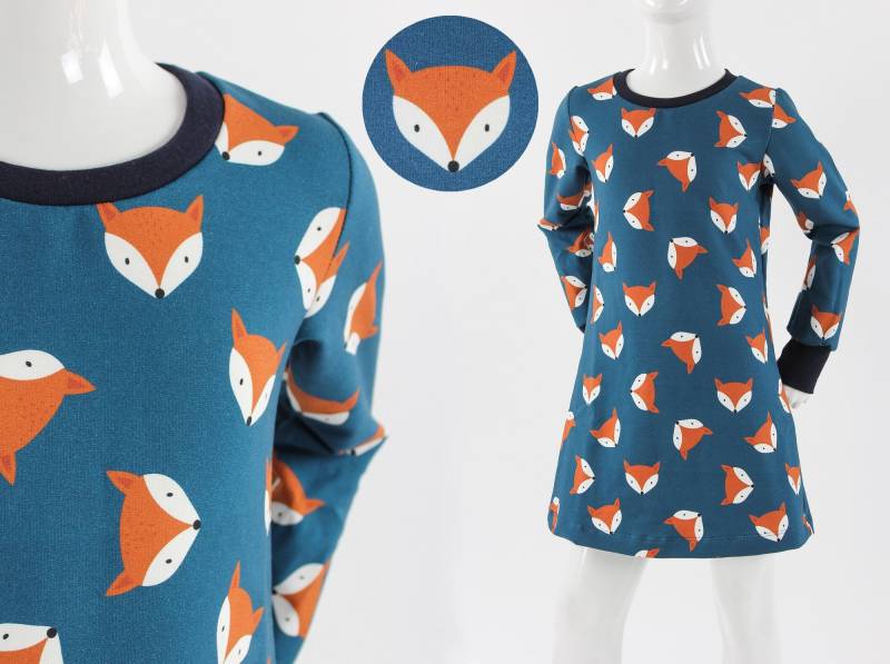 Langarm-Shirtkleid Petrol Mit Füchsen von fuxandfriends