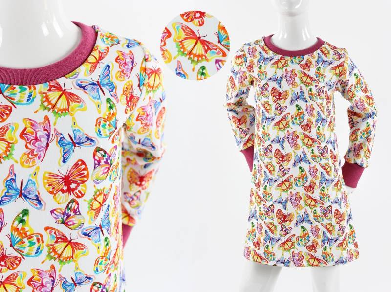 Langarm-Shirtkleid Weiß Mit Bunten Schmetterlingen von fuxandfriends