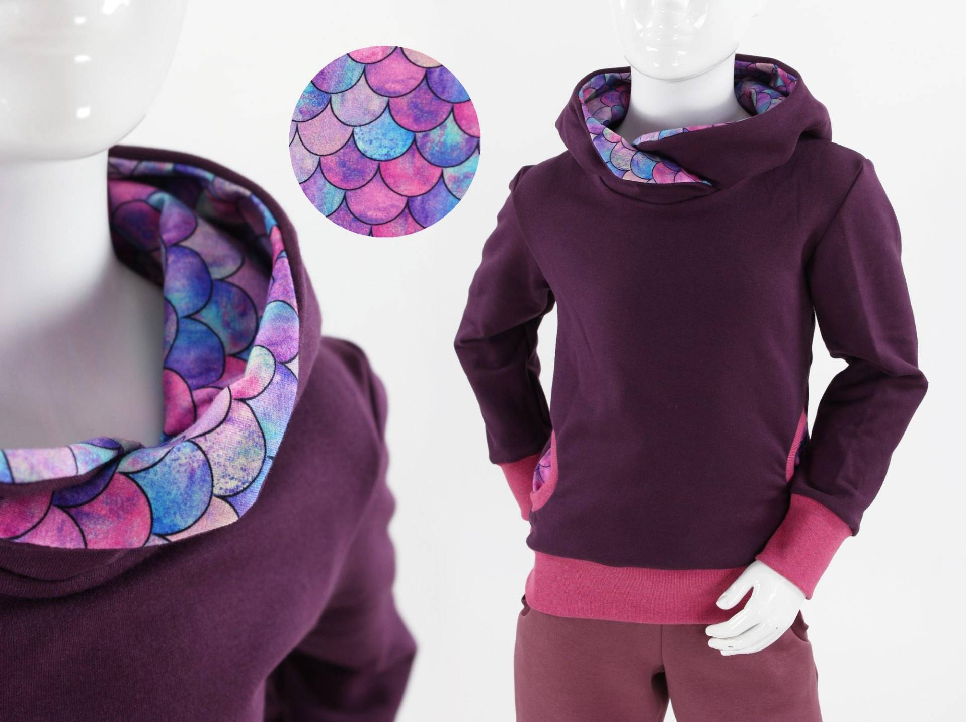 Lila Kinder-Kapuzenpullover Mit Meerjungfrauenschuppen, Wächst Lange Mit, Handgemacht in Leipzig von fuxandfriends