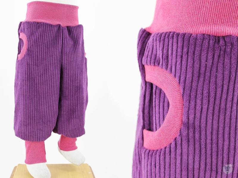 Lila Tobehose Aus Breitcord Mit Taschen Und Pink Melierten Mitwachsbündchen, Passt Weit Über Die Grundgröße Hinaus von fuxandfriends