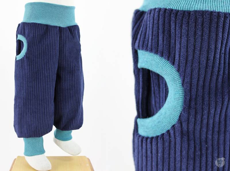 Marine Tobehose Aus Breitcord Mit Taschen Und Petrol Melierten Mitwachsbündchen, Passt Weit Über Die Grundgröße Hinaus von fuxandfriends