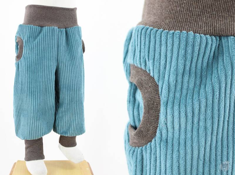 Petrol Tobehose Aus Breitcord Mit Taschen Und Braun Melierten Mitwachsbündchen, Passt Weit Über Die Grundgröße Hinaus von fuxandfriends