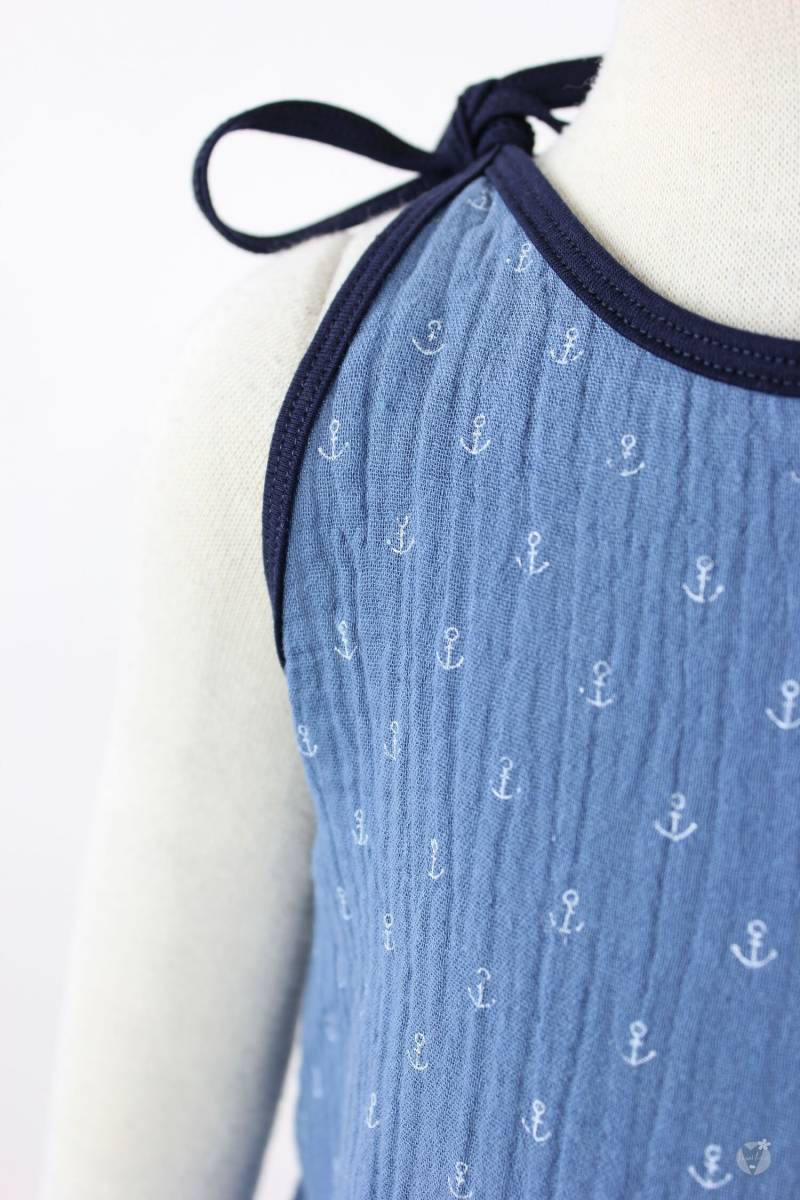 Sale 86/92 Blau Mit Kleinen Ankern Kinder-Sommerkleid Aus Musselin Zum Binden von fuxandfriends