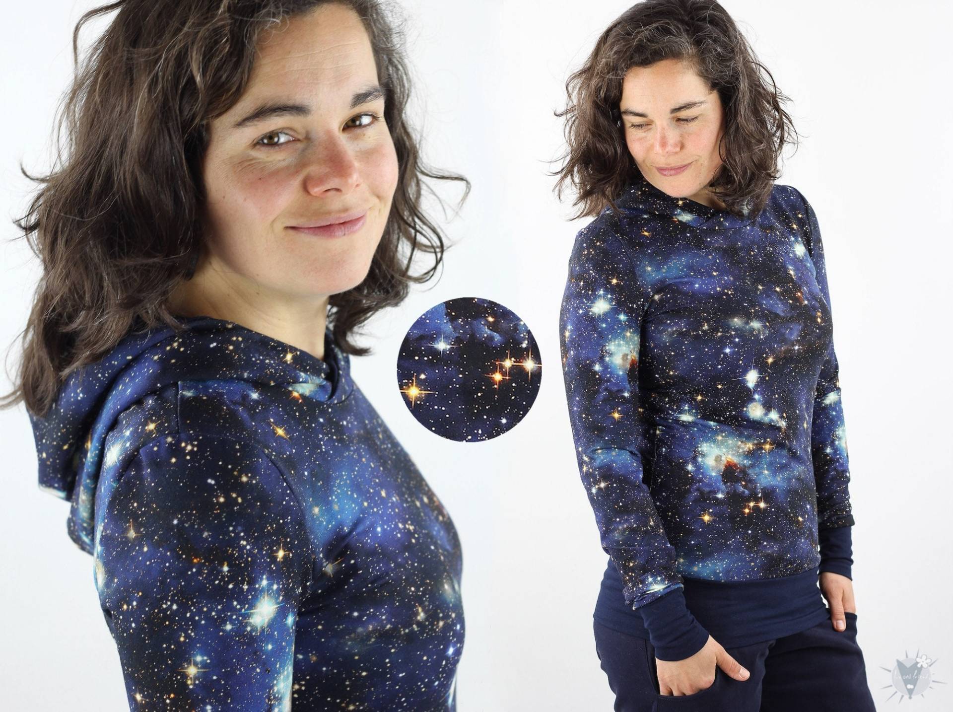Sommerpulli Blue Galaxy Für Frauen, Sci-Fi-Fans, Sternenguckerinnen, Körperbetonter Schnitt, Damen-Hoodie Aus Leichtem Öko-Jersey Sommerpulli Blue Galaxy Für Frauen, Sci-Fi-Fans, Sternenguckerinnen, Körperbetonter Schnitt, Damen-Hoodie Aus Leichtem Öko-Jersey von fuxandfriends