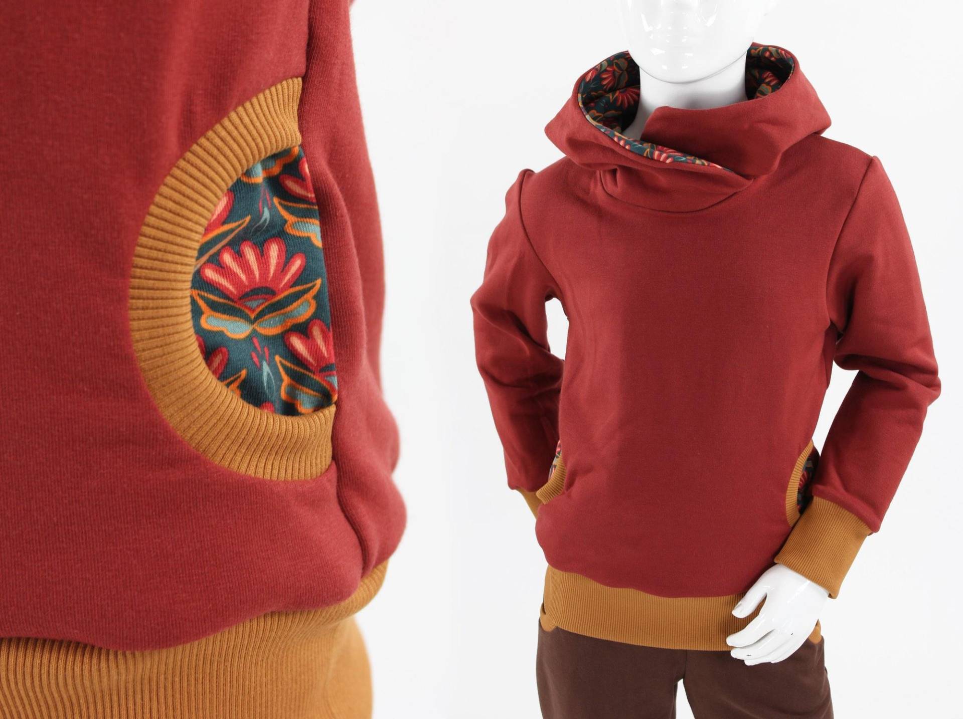 Terracotta Kinder-Kapuzenpullover Mit Seerosen, Wächst Lange Mit, Handgemacht in Leipzig von fuxandfriends