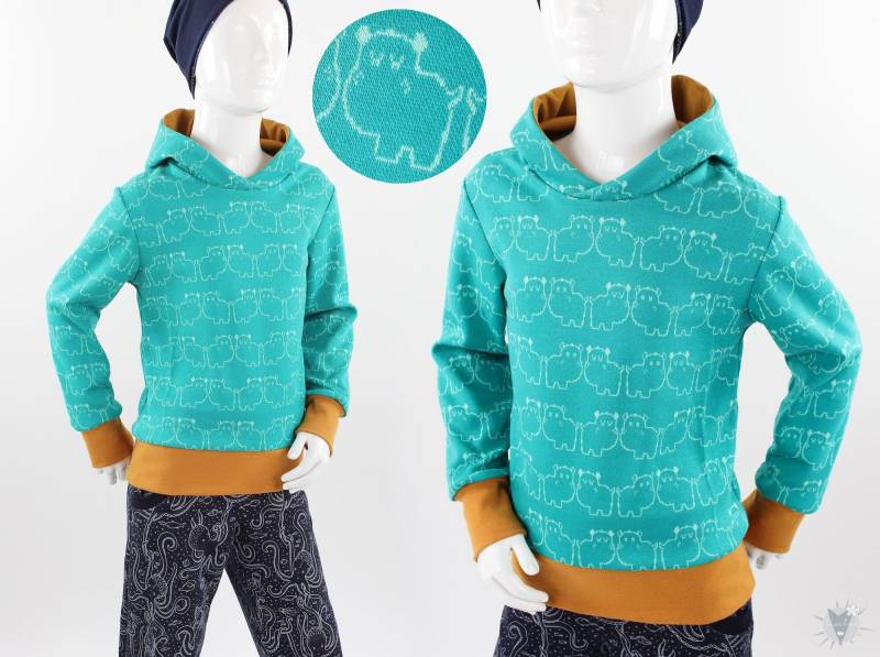 Türkiser Kinder-Sommerpulli Aus Jacquard-Jersey Mit Nilpferden von fuxandfriends