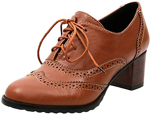 Damen Vintage Klassisch Brogue Oxfords Schuhe Lace up PU Leder Kleid Schuhe Chunky Heel Mittler Blockabsatz Stiefeletten Pumps 3 Farben 35-43 Damen Vintage Klassisch Brogue Oxfords Schuhe Lace up PU Leder Kleid Schuhe Chunky Heel Mittler Blockabsatz Stiefeletten Pumps 3 Farben 35-43 von fuxinhe