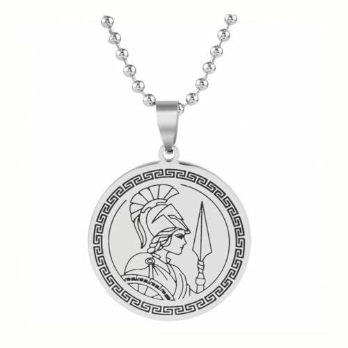 Antike griechische Göttin Athena Edelstahl Halskette Vintage Schlüsselanhänger für Männer und Frauen von fycouyee
