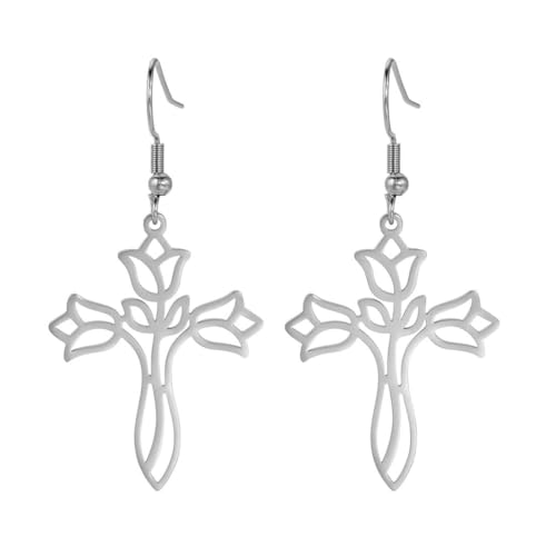 Blume Kreuz Anhänger Edelstahl Ohrringe Blume Kreuz Anhänger Edelstahl Ohrringe von fycouyee