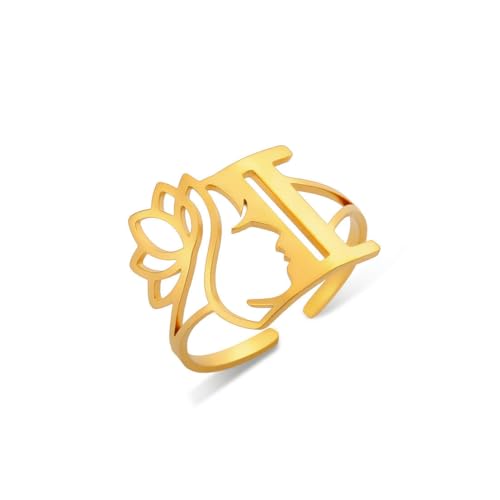 Buchstabe Lotus Ring Verstellbarer Edelstahl Initiale Buchstabe Ring Modeschmuck Buchstabe Lotus Ring Verstellbarer Edelstahl Initiale Buchstabe Ring Modeschmuck von fycouyee