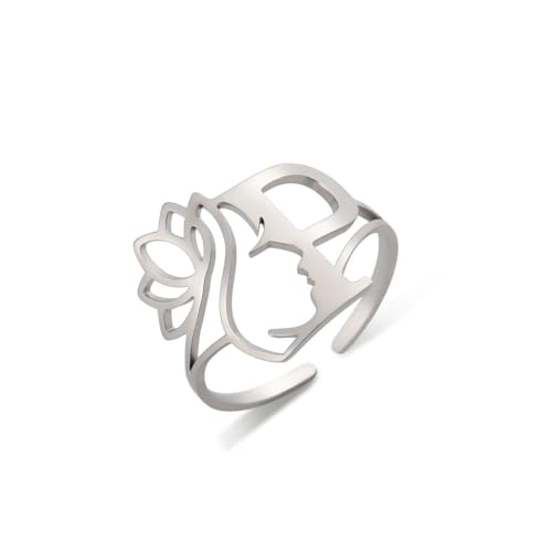 Buchstabe Lotus Ring Verstellbarer Edelstahl Initiale Buchstabe Ring Modeschmuck Buchstabe Lotus Ring Verstellbarer Edelstahl Initiale Buchstabe Ring Modeschmuck von fycouyee