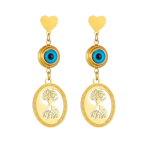 Dämonenauge Accessoire Oval Hollow Baum des Lebens Titanstahl Ohrhänger von fycouyee