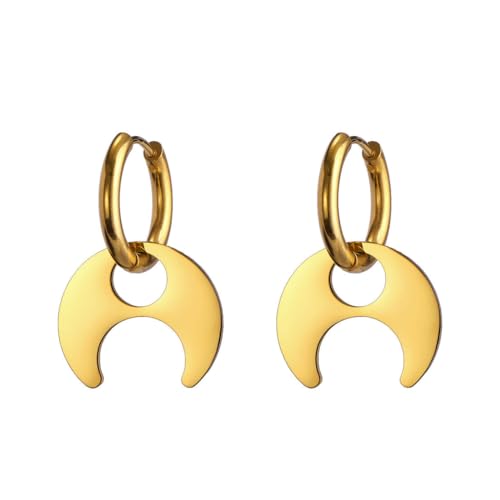 Edelstahl Mond Stern Anhänger Ohrringe Damen Gold Creolen Modeschmuck von fycouyee