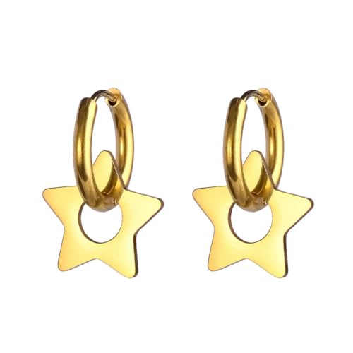 Edelstahl Mond Stern Anhänger Ohrringe Damen Gold Creolen Modeschmuck von fycouyee